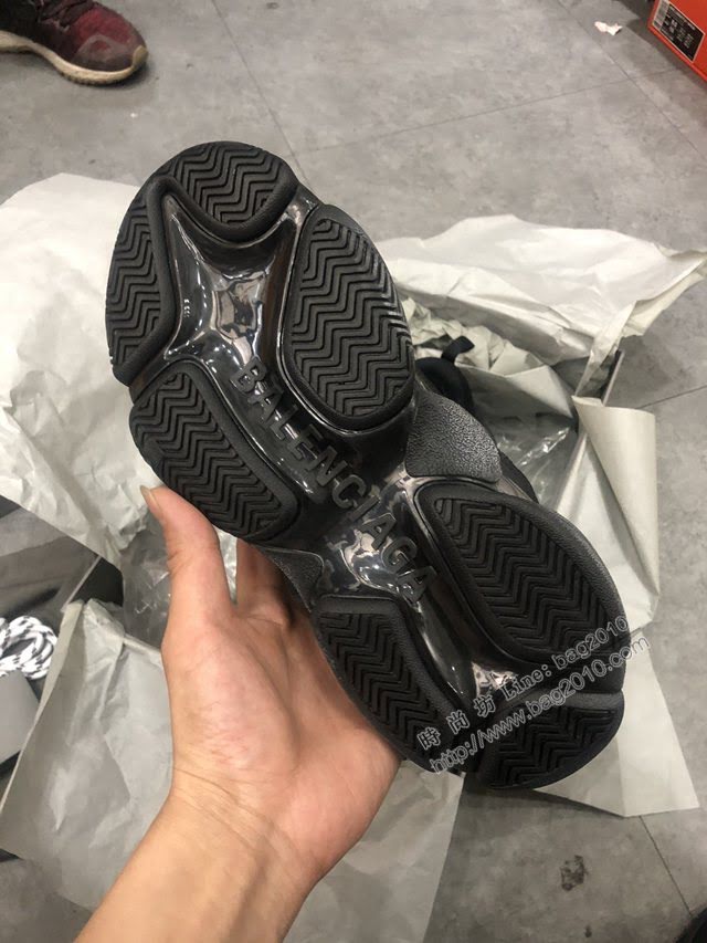 Balenciaga經典款男鞋 真氣墊底黑色巴黎世家頂級版本透明氣墊鞋 Balenciaga Triple S老爹鞋 Balenciaga情侶款老爹鞋  hdbl1003